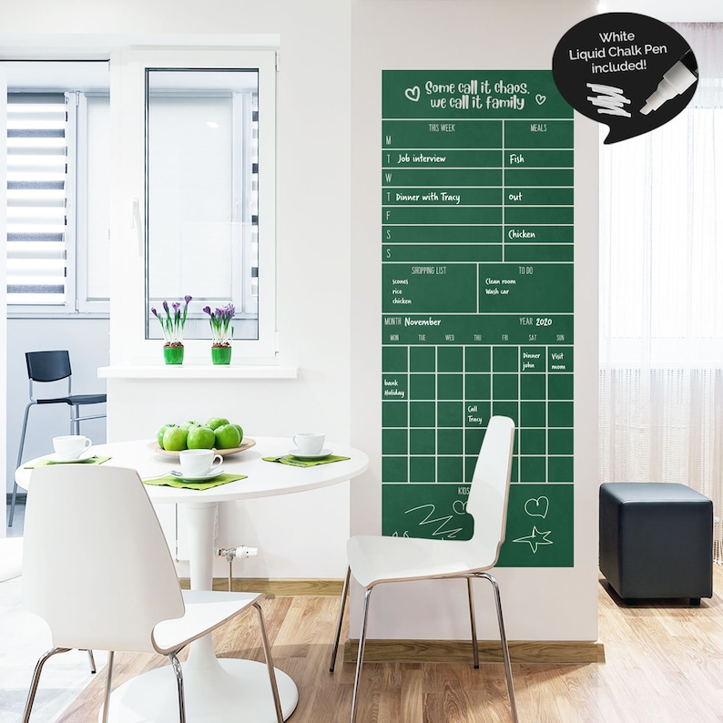 Family Monthly Wall Planner Chalkboard Planner Kitchen Wall Etsy