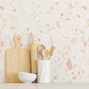 Terrazzo Clay Kitchen and Bathroom Backsplash Panel, Terrazzo removable wallpaper, Terrazzo wall, Removable Vinyl, peel and stick wallpaper image 2