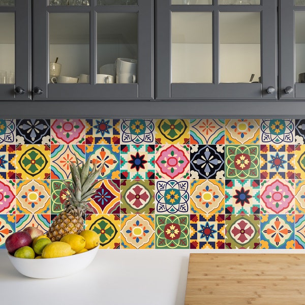 Talavera Tiles Backretret, peler et coller en rouleau - Décoration murale - Crédence adhésive - Décalcomanies dosseret - Papier peint vinyle autocollant