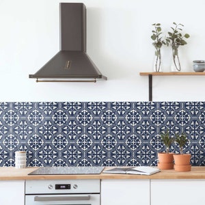 Moroccan Indigo Kitchen and Bathroom Backsplash - Removable Vinyl Wallpaper - Peel & Stick Backsplash Panel