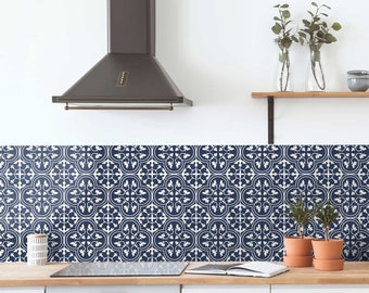 Moroccan Indigo Kitchen and Bathroom Backsplash - Removable Vinyl Wallpaper - Peel & Stick Backsplash Panel
