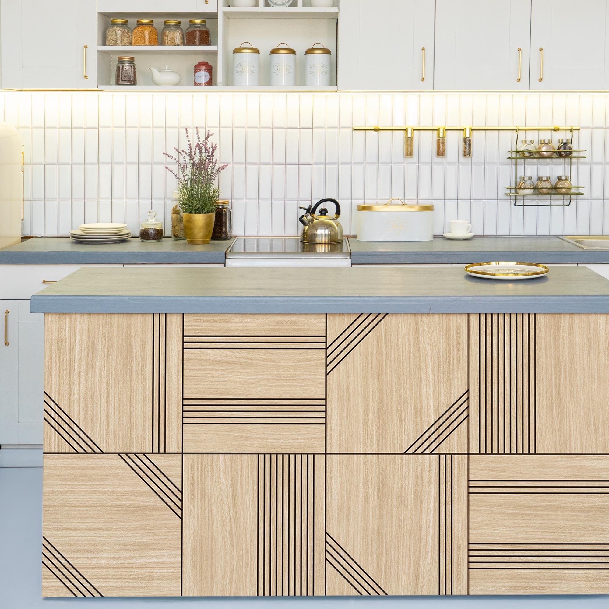 Symmetric Lines Modular Wall Panels – Light Oak 3D Decorative Panels for Modern Home Decor – Peel & Stick Wood Effect Wall Tiles