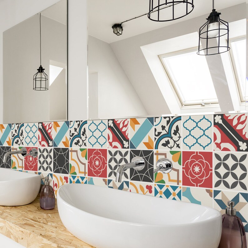 Bathroom Backsplash Tiles Mixed Colours Wall Stairs Tile Stickers Removable Kitchen Decal Pack Of 24