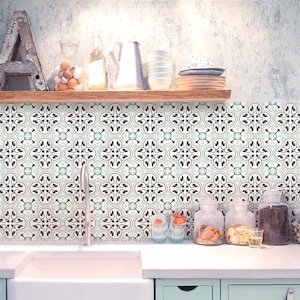 Pistachio Moroccan Kitchen and Bathroom Backsplash - Removable Vinyl Wallpaper - Peel & Stick Backsplash Panel