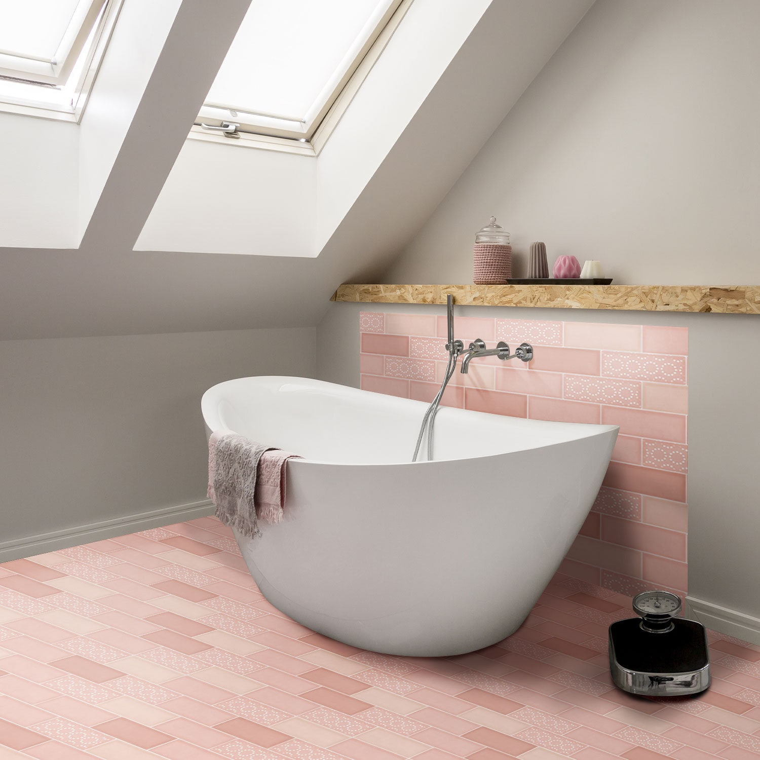 Pink stick on wall cheap tiles