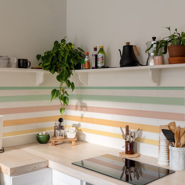 Confetti Marble Stripes Kitchen and Bathroom Backsplash Panel, removable washable wallpaper, kitchen, bathroom, peel and stick wallpaper