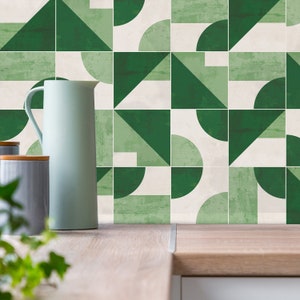 Geometric Emerald Kitchen and Bathroom Backsplash - Removable Vinyl Wallpaper - Peel & Stick Backsplash Panel