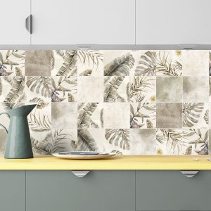 Tropical Sepia Kitchen and Bathroom Backsplash - Removable Vinyl Wallpaper - Peel & Stick Backsplash Panel