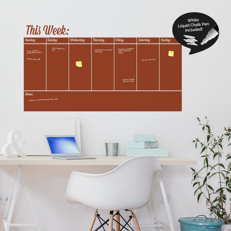 Write and Erase Weekly Calendar Weekly Planner Chalk Pen Included Calendar Vinyl Wall Sticker
