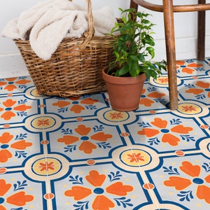 Gardenia Orange Floor Tile Sticker Panel, Peel and Stick Decal, Vinyl Floor Tile Sticker, Floor decals, Carreaux de Ciment