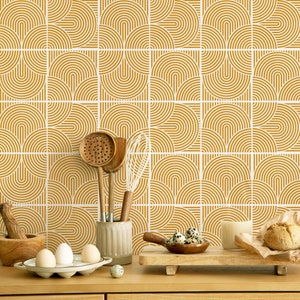 Boho Lines Mustard Tile Decals - Self-Adhesive Wall & Floor Tile Stickers BL001 - PACK OF 12