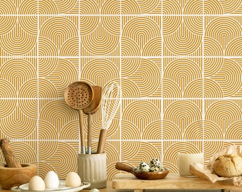 Boho Lines Mustard Tile Decals - Self-Adhesive Wall & Floor Tile Stickers BL001 - PACK OF 12