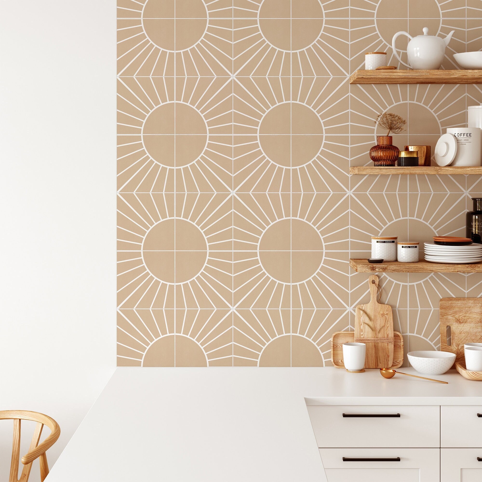 Sun Tile Sand Backsplash Peel and Stick in Roll - Decorazione da parete - Decalcomanie Backsplash - Carta da parati autoadesiva in vinile