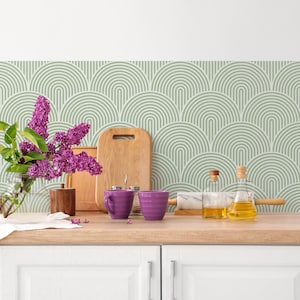 Boho Lines Pistachio Kitchen and Bathroom Backsplash Panel, removable washable wallpaper, kitchen, bathroom, peel & stick wallpaper - BL002