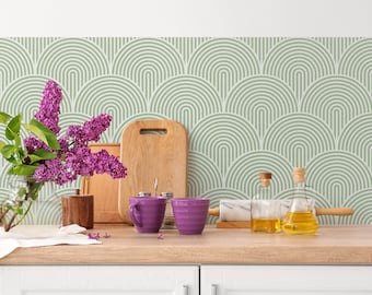 Boho Lines Pistacho Cocina y Baño Backsplash Panel, papel pintado lavable extraíble, cocina, baño, papel pintado peel &stick - BL002