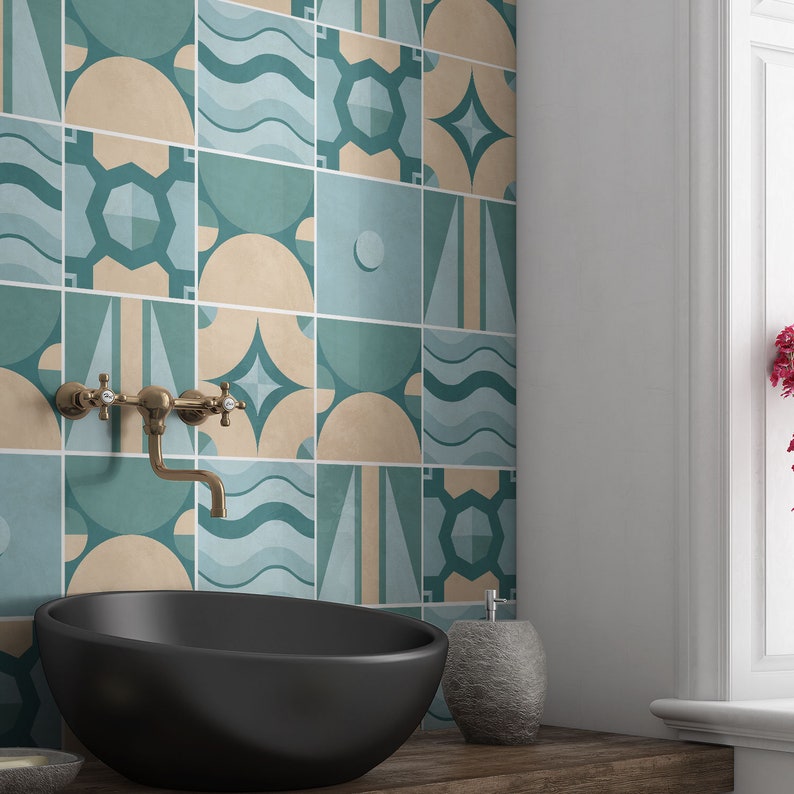 Geometric Turquoise Tile Decals Tile Stickers Set Etsy