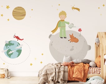 Kleiner Prinz Wandbild, Abnehmbare Tapete, Schälen und Aufkleben, Traditionelle Tapete, Magische Tapete, Wandbild für Kinder, Kinderzimmerdekor