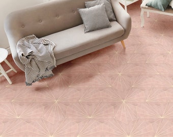 Water Lily Pink Hexagon Floor Tile Sticker Panel, Peel and Stick Decal, Vinyl Floor Tile Sticker, Floor decals, Carreaux de Ciment