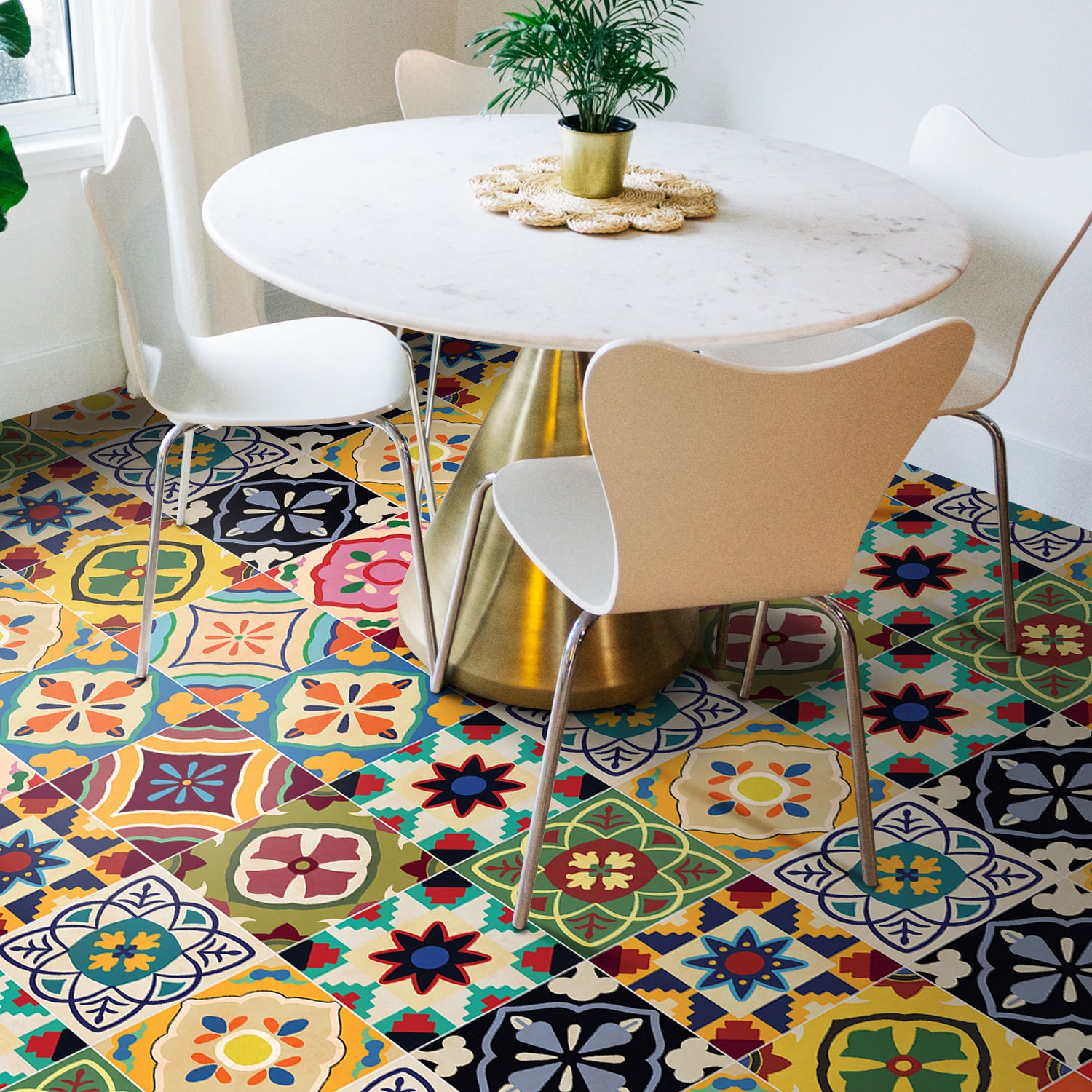 Talavera Vinyl Floor Tile Sticker Panel, Peel and Stick Decal, Vinyl Floor Tile Sticker, Floor decals, Carreaux