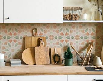 Panel contra salpicaduras de cocina y baño verde Fez, papel pintado lavable extraíble, papel pintado despegar y pegar, FEGR001