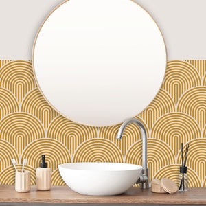 Boho Lines Pannello paraschizzi per cucina e bagno senape, carta da parati lavabile rimovibile, cucina, bagno, carta da parati stacca e incolla - BL002