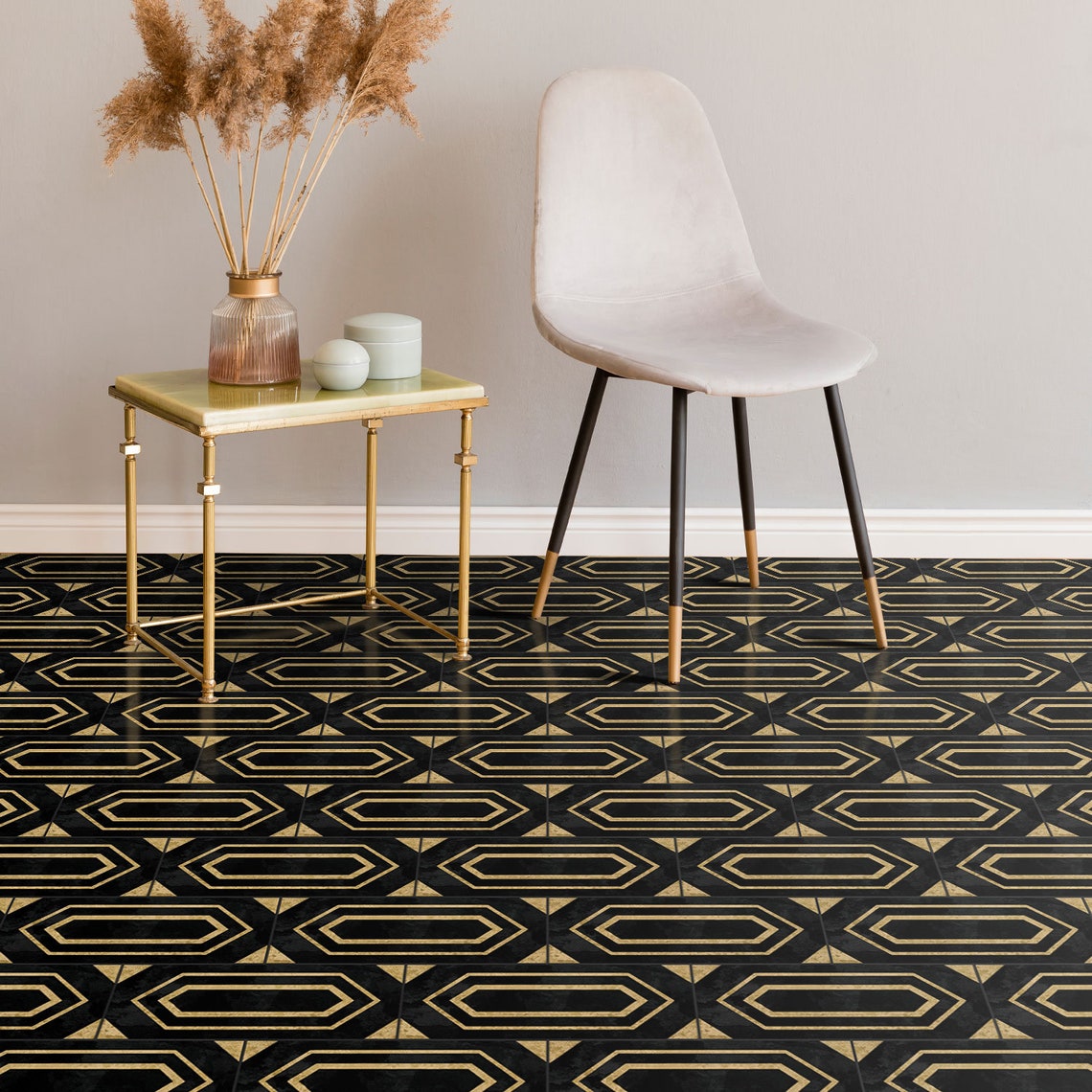 Black Art Deco Floor Tile Sticker Panel Peel and Stick Decal - Etsy Canada