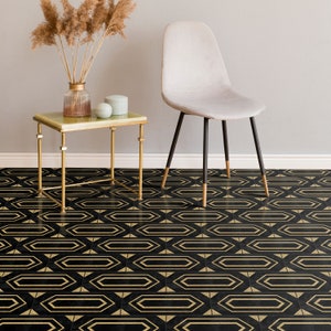 Black Art Deco Floor Tile Sticker Panel, Peel and Stick Decal, Vinyl Floor Tile Sticker, Floor decals, Carreaux de Ciment