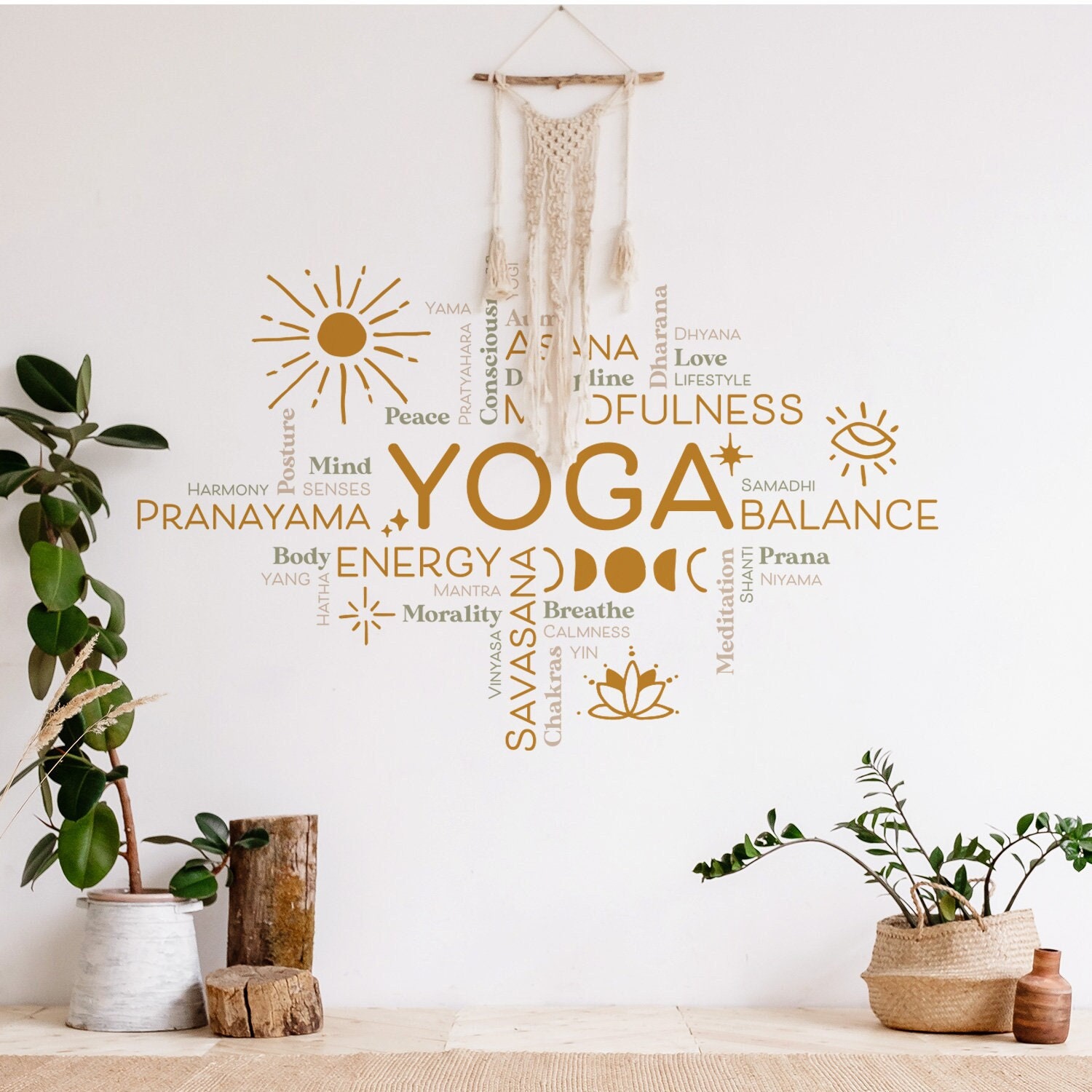 Yoga Studio Motivational Wall Decal Boho Sun Home Gym - Etsy