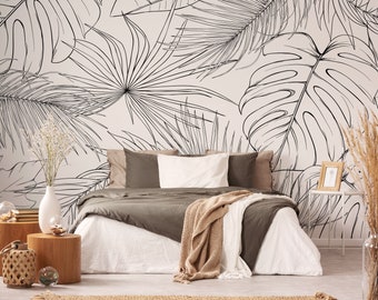 Botanical Jungle II Wall Mural, Removable Wallpaper, Peel and Stick, Traditional Wallpaper, Tropical Leaves Wallpaper