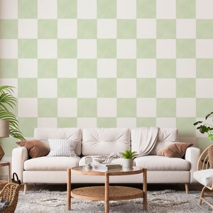 Large Checkered Green Wallpaper, Self Adhesive Wallpaper, Peel and Stick, Wall Mural, Traditional Unpasted Wallpaper, Retro Wallpaper CHE000