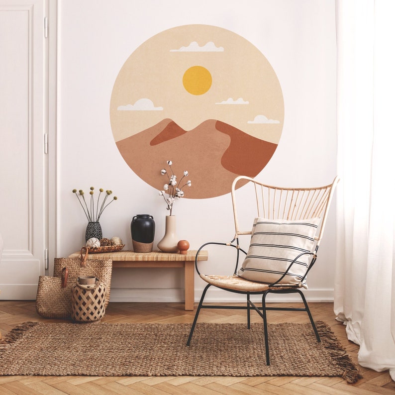 Sunrise Mountain Boho Wall Decal, Removable Wall Decal, Wall Sticker, Boho Wall Art, Bohemian Interior Decor, Landscape Wall Art image 2