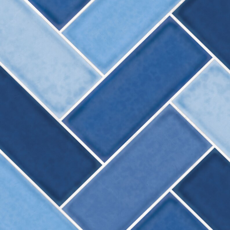 Herringbone Blue Floor Tile Sticker Panel Peel and Stick Etsy