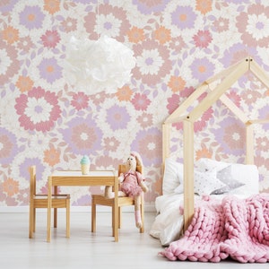 Boho Floral Peel and Stick Wallpaper: Retro Flower Wall Mural