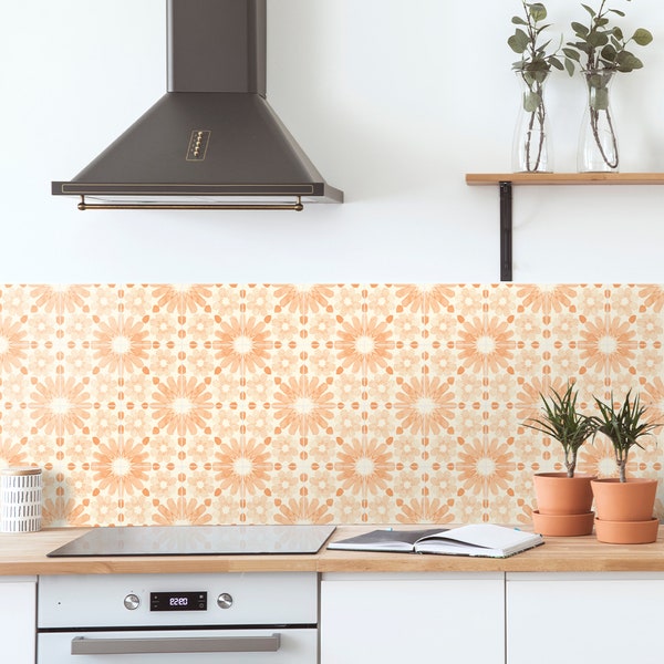 Marrakesh Peach Kitchen and Bathroom Backsplash Panel, removable washable wallpaper, peel and stick wallpaper, MKPE001