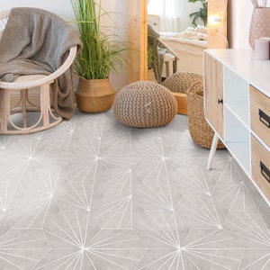 Water Lily Grey Hexagon Floor Tile Sticker Panel, Peel and Stick Decal, Vinyl Floor Tile Sticker, Floor decals, Carreaux de Ciment