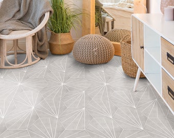 Water Lily Grey Hexagon Floor Tile Sticker Panel, Peel and Stick Decal, Vinyl Floor Tile Sticker, Floor decals, Carreaux de Ciment