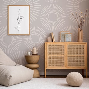 Löwenzahn Grau Abnehmbare Tapete, Selbstklebende Tapete, Schälen und Aufkleben, Wandbild, Traditionelle Die Wand Einfügen, Boho Neutrals, Grau