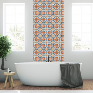 Gardenia Orange Kitchen and Bathroom Backsplash - Removable Vinyl Wallpaper - Peel & Stick Backsplash Panel