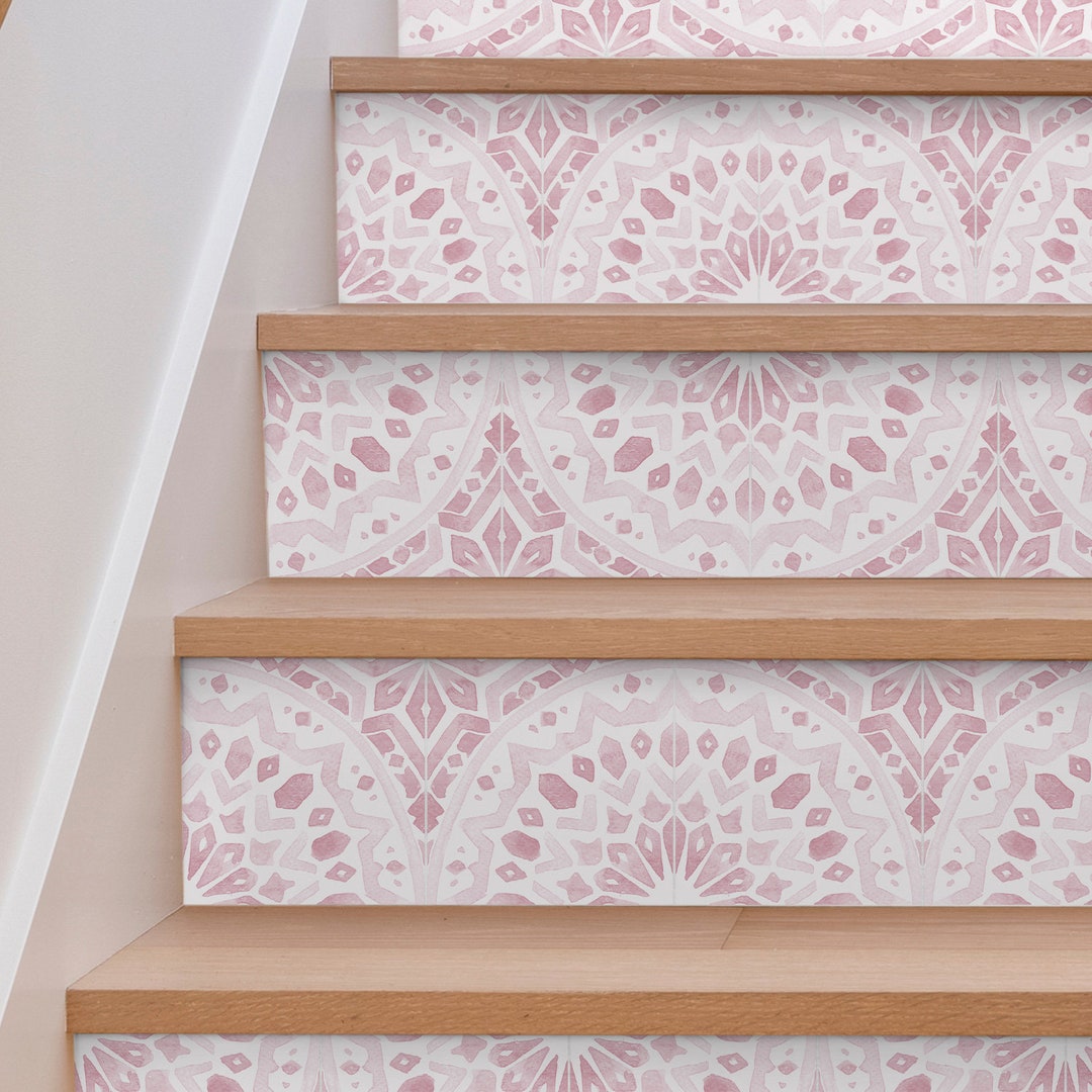 Dusty Riser Tangier Dusty Pink Stair Riser Stickers - Pack of 6 Removable Stair ...
