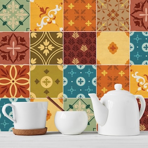 Mexican Colourful Tiles Kitchen and Bathroom Backsplash - Removable Vinyl Wallpaper - Peel & Stick Backsplash Panel