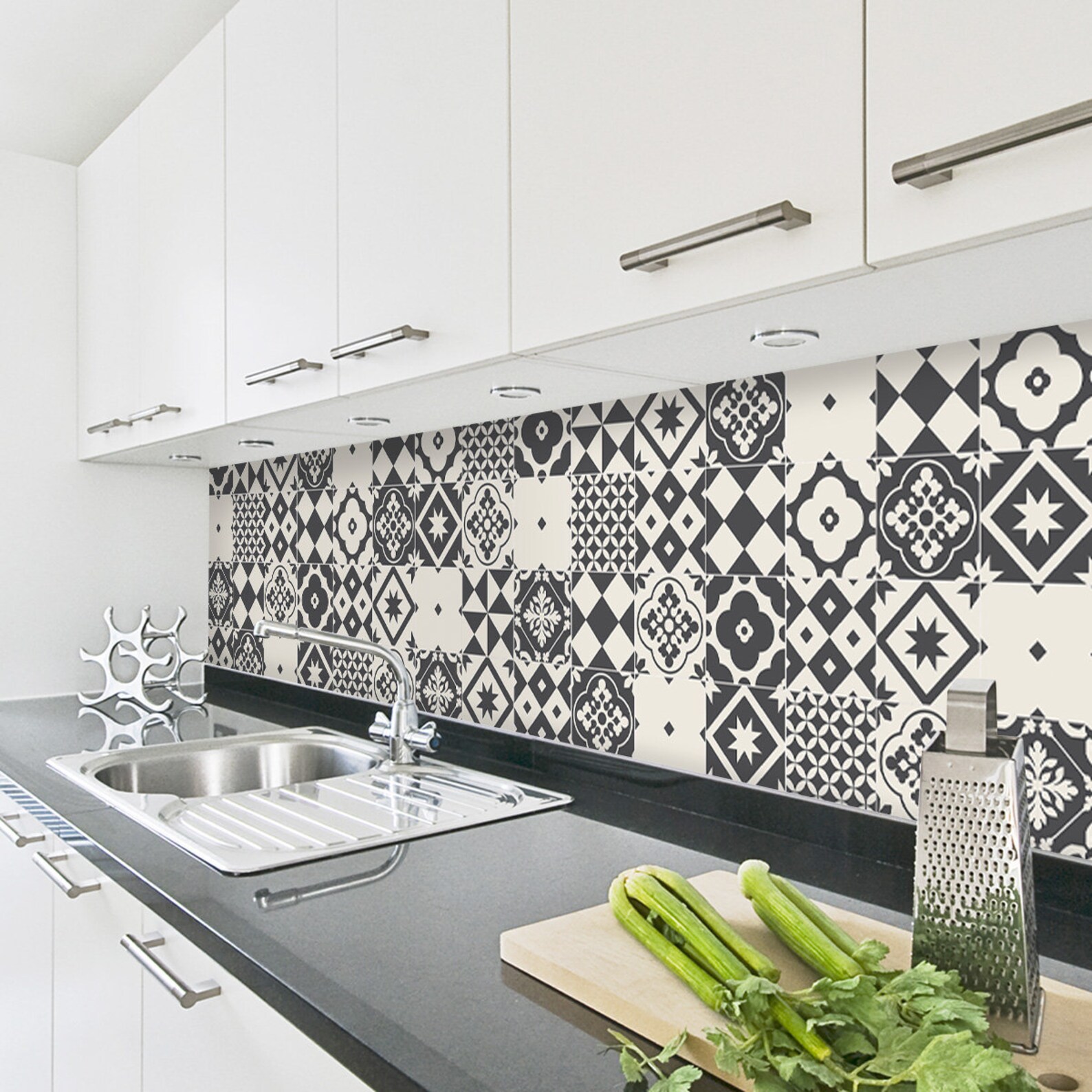 Geometric Greyscale Tiles Backsplash Peel and Stick in Roll Etsy