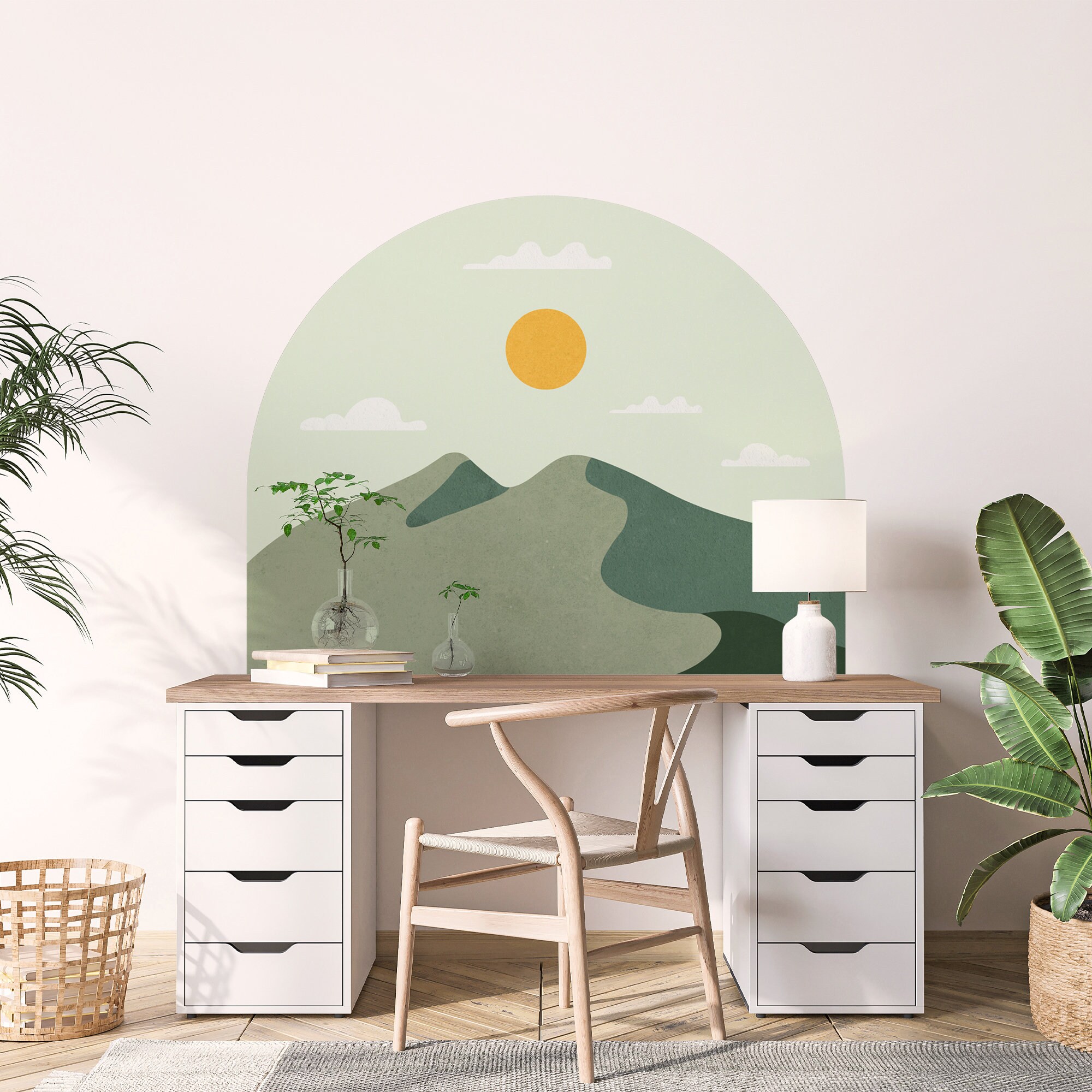 Boho Sunrise Mountain Arch Wall Decal Landscape Decals Boho Etsy UK