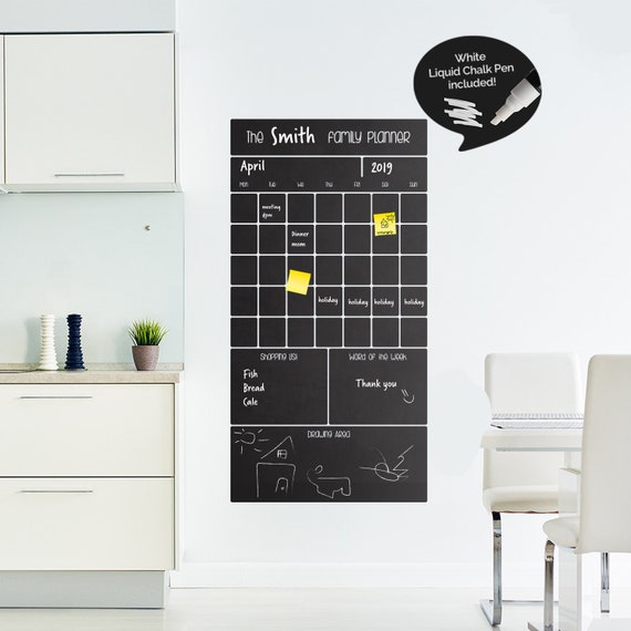 Family Monthly Wall Planner Chalkboard Planner Kitchen Wall Etsy