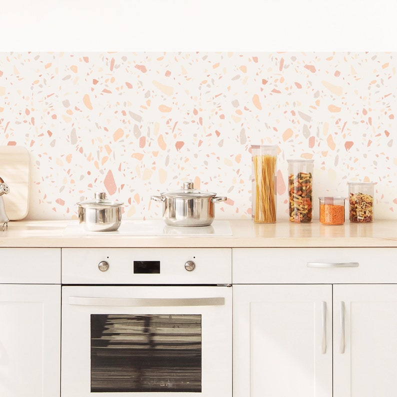 Terrazzo Clay Kitchen and Bathroom Backsplash Panel, Terrazzo removable wallpaper, Terrazzo wall, Removable Vinyl, peel and stick wallpaper image 1