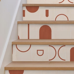 Boho Terracotta Stair Riser Stickers - Pack of 6 Removable Stair Riser Tile Decals - Peel & Stick Stair Riser Deco Strips - 48&quot; long