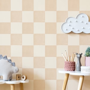 Weich karierte Tapete, abnehmbare Tapete, selbstklebend, Schälen und Aufkleben, Wandbild, Traditionelle Tapete, Boho Neutrals - CHE000