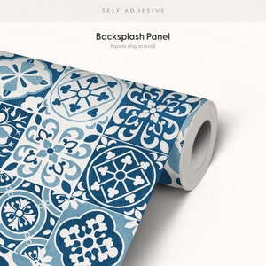 Blue Moroccan Kitchen Backsplash Peel and Stick Roll - Wall Decor - Self Adhesive Vinyl Wallpaper