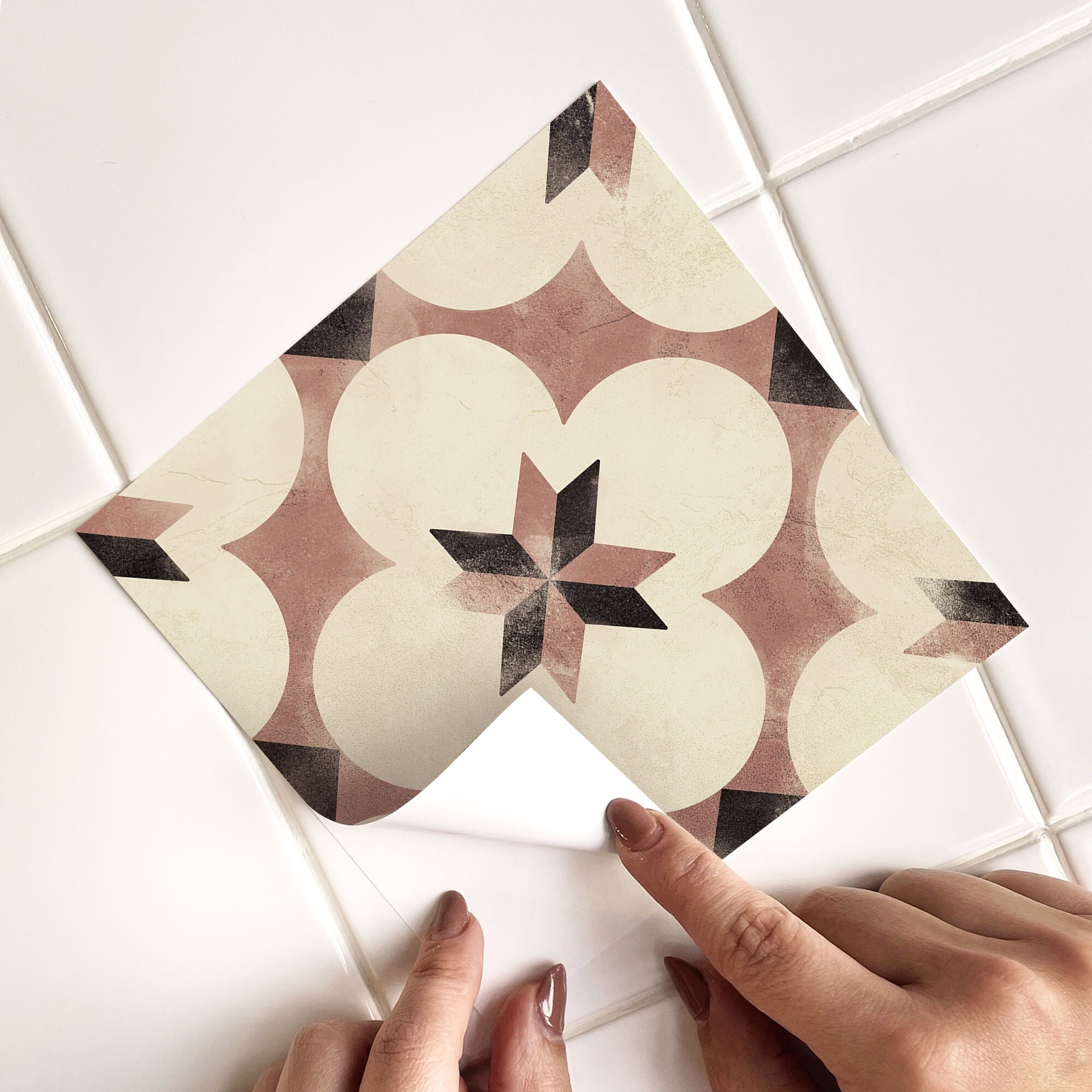 Verona Red Tile Decals - Self-Adhesive Wall & Floor Tile Stickers - PACK OF 12