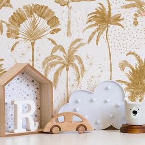 Carta da parati rimovibile con palme ocra, Peel and Stick, Murale, Carta da parati tradizionale, Carta da parati tropicale, Asilo nido Boho, Carta da parati autoadesiva