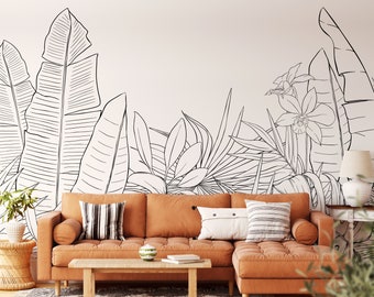 Botanical Jungle Wall Mural, Removable Wallpaper, Peel and Stick, Traditional Wallpaper, Tropical Leaves Wallpaper